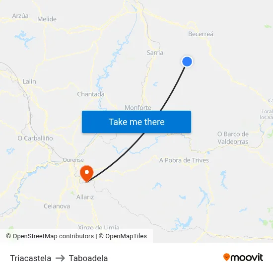 Triacastela to Taboadela map