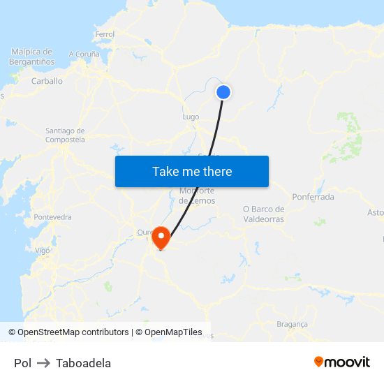 Pol to Taboadela map