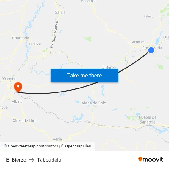 El Bierzo to Taboadela map