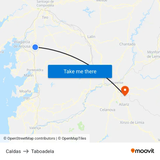 Caldas to Taboadela map