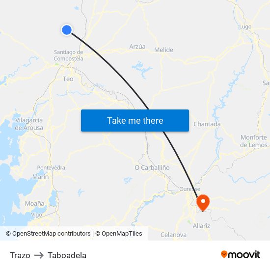 Trazo to Taboadela map
