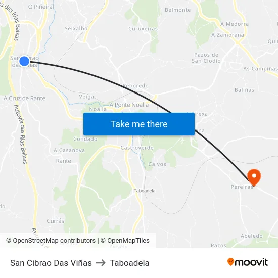 San Cibrao Das Viñas to Taboadela map