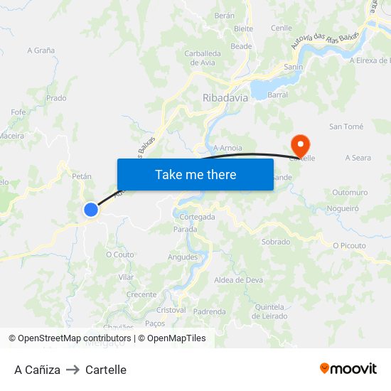 A Cañiza to Cartelle map