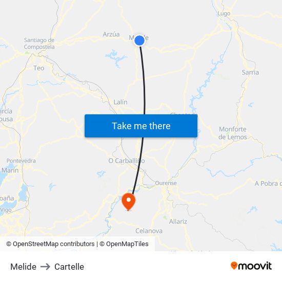 Melide to Cartelle map