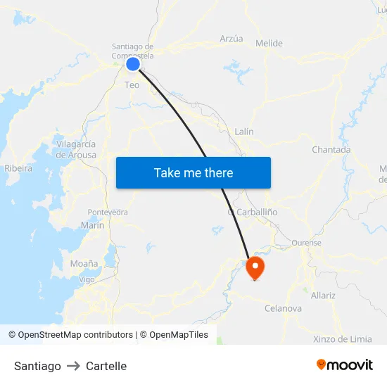 Santiago to Cartelle map