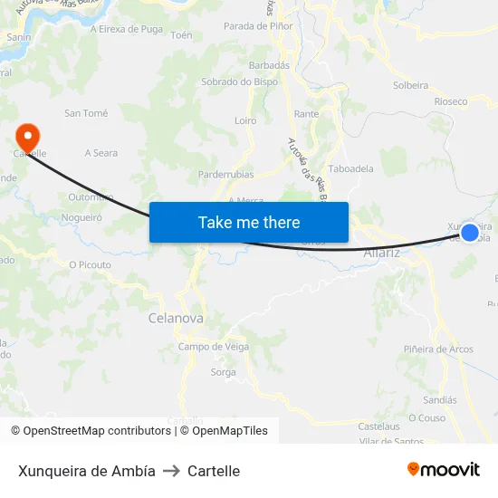 Xunqueira de Ambía to Cartelle map