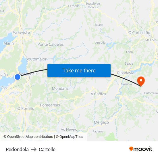 Redondela to Cartelle map