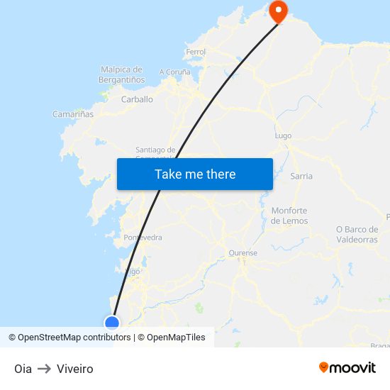 Oia to Viveiro map