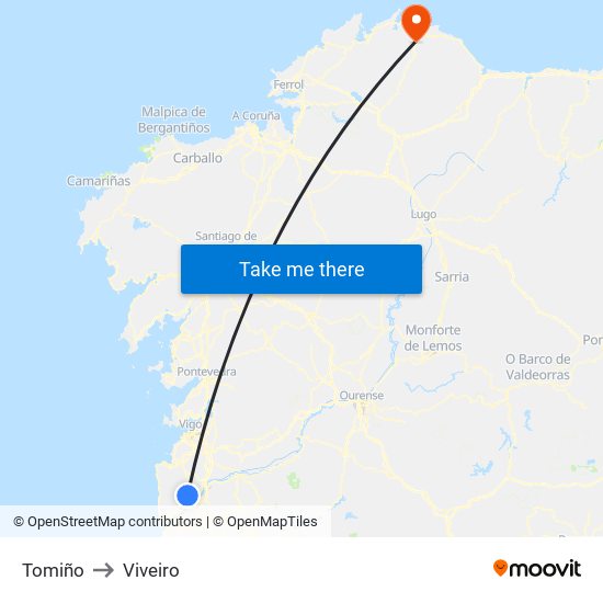 Tomiño to Viveiro map