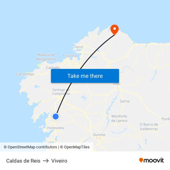 Caldas de Reis to Viveiro map