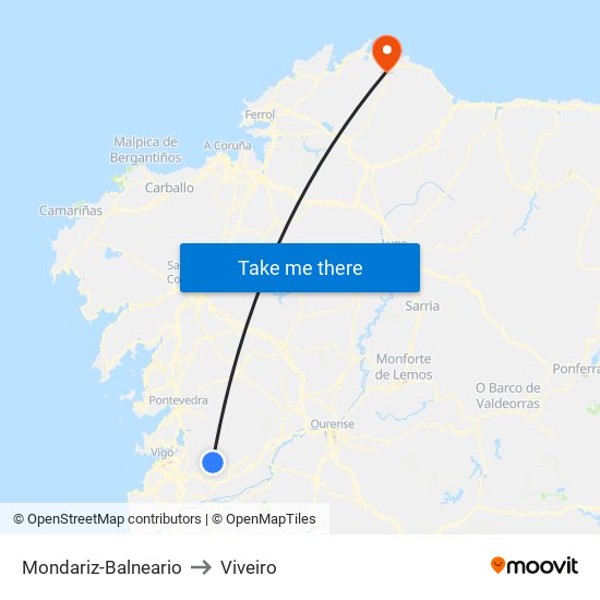 Mondariz-Balneario to Viveiro map