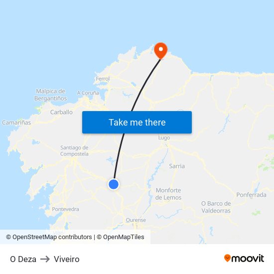 O Deza to Viveiro map