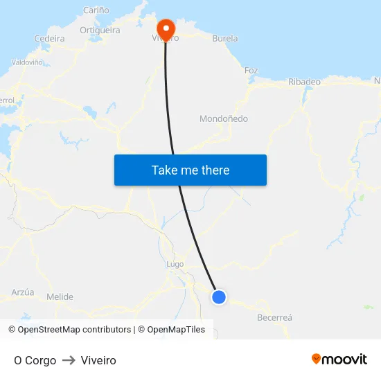 O Corgo to Viveiro map