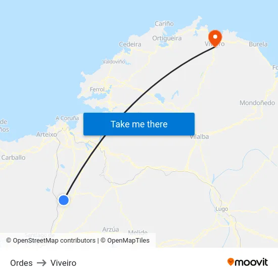 Ordes to Viveiro map