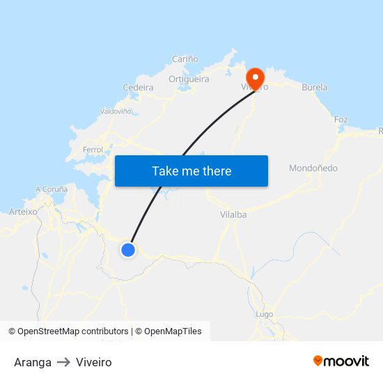 Aranga to Viveiro map