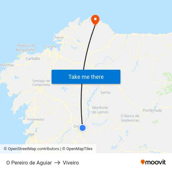 O Pereiro de Aguiar to Viveiro map