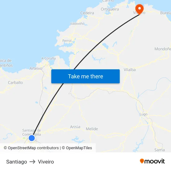 Santiago to Viveiro map