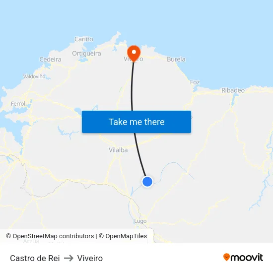 Castro de Rei to Viveiro map