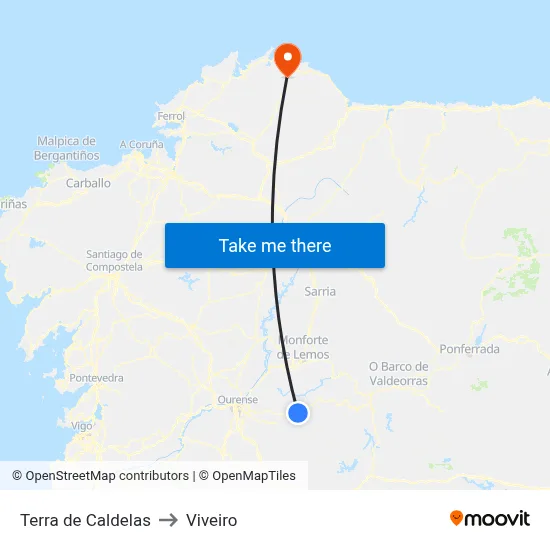 Terra de Caldelas to Viveiro map