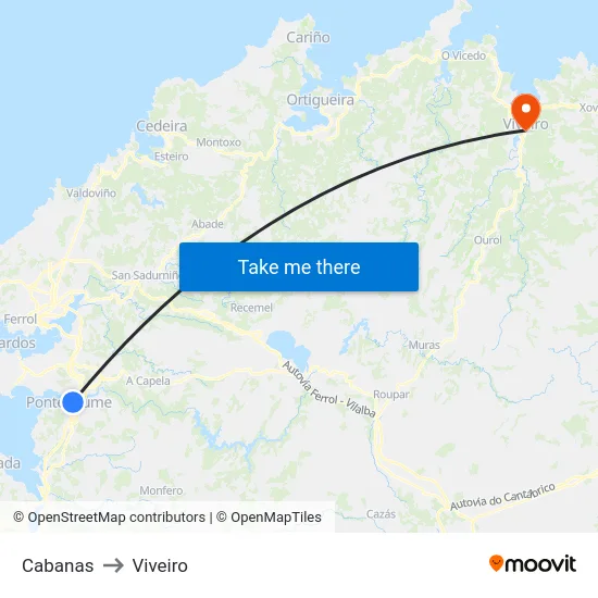 Cabanas to Viveiro map