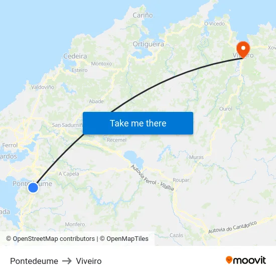 Pontedeume to Viveiro map