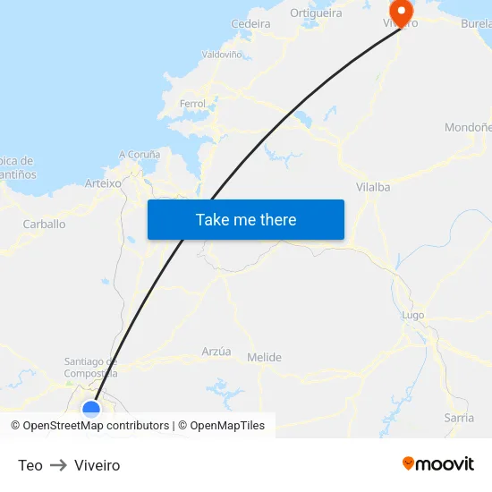 Teo to Viveiro map