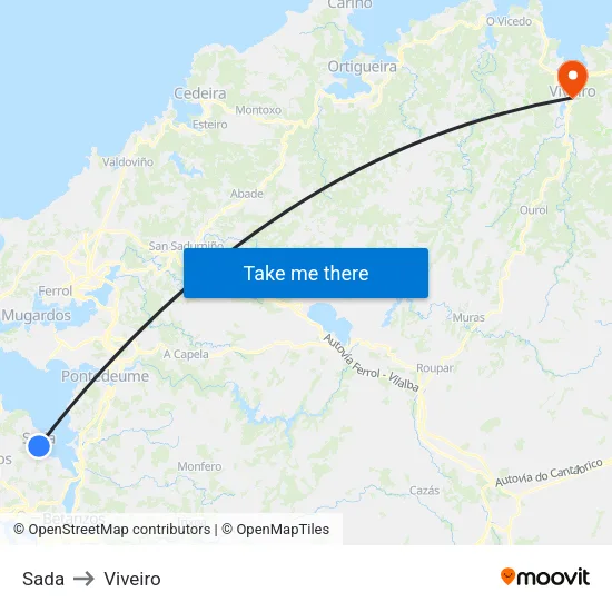 Sada to Viveiro map