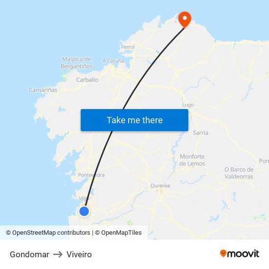 Gondomar to Viveiro map