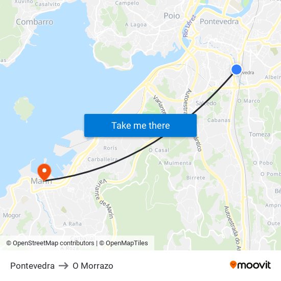 Pontevedra to O Morrazo map