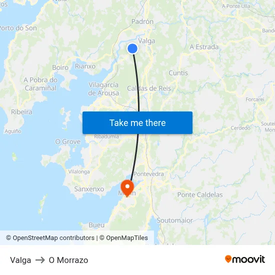 Valga to O Morrazo map