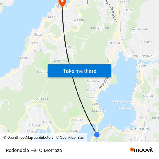 Redondela to O Morrazo map