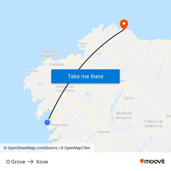 O Grove to Xove map