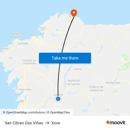San Cibrao Das Viñas to Xove map