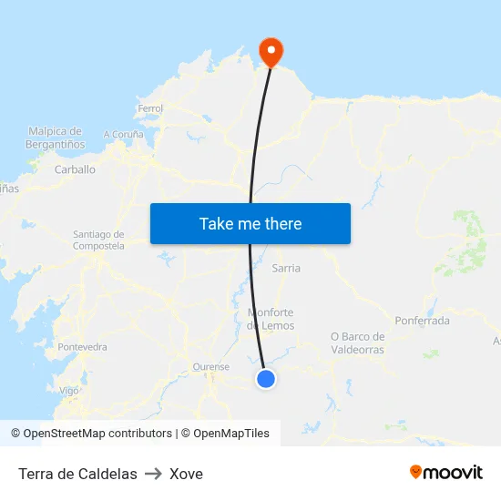 Terra de Caldelas to Xove map