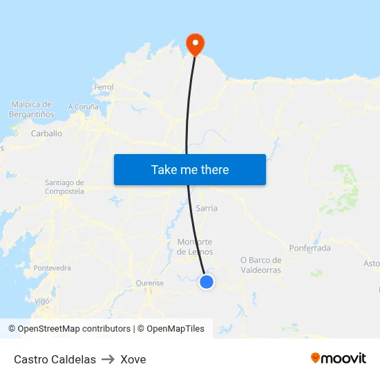 Castro Caldelas to Xove map