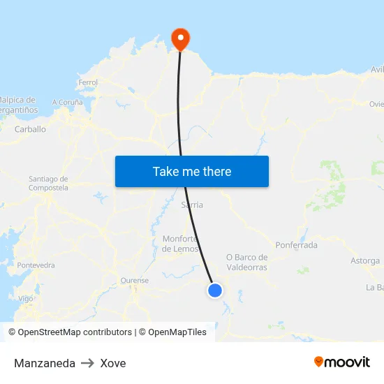 Manzaneda to Xove map