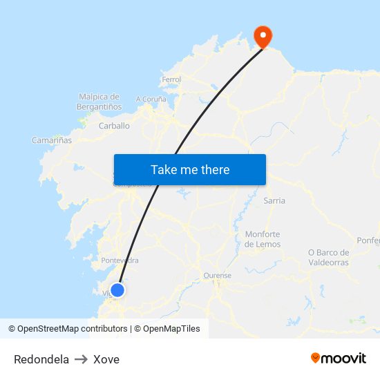 Redondela to Xove map