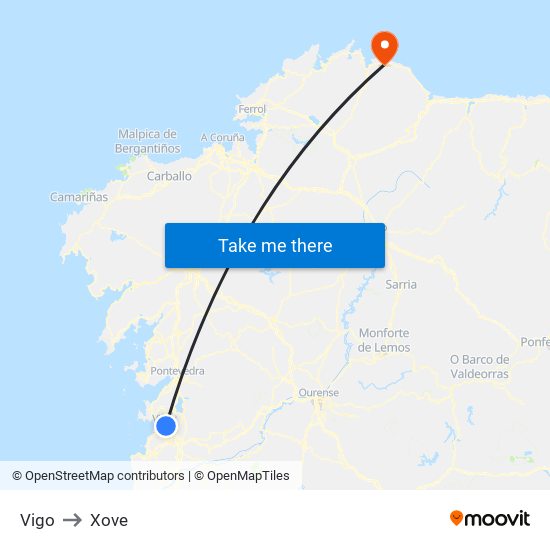 Vigo to Xove map