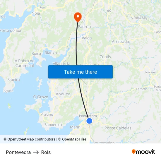 Pontevedra to Rois map