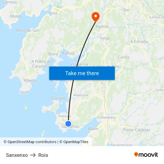Sanxenxo to Rois map