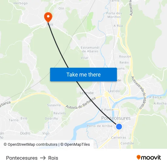 Pontecesures to Rois map