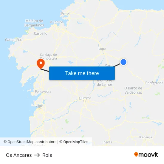 Os Ancares to Rois map