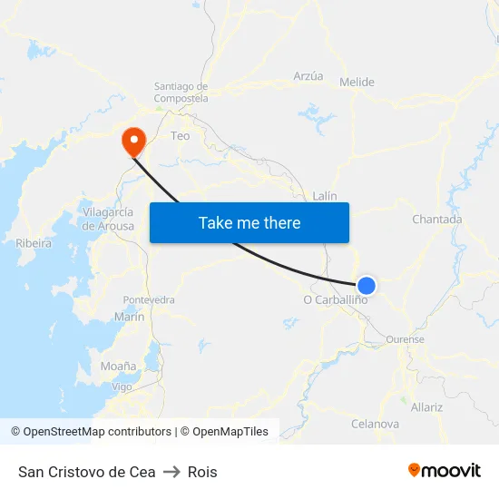 San Cristovo de Cea to Rois map