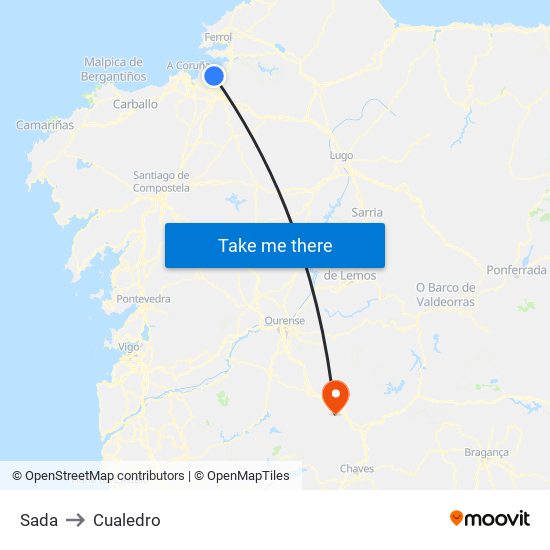 Sada to Cualedro map