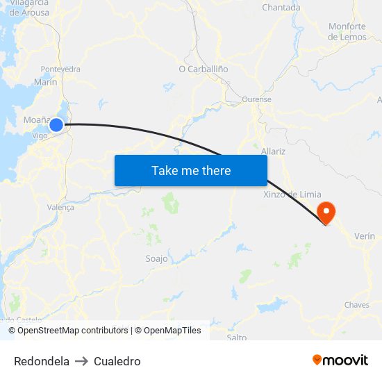 Redondela to Cualedro map