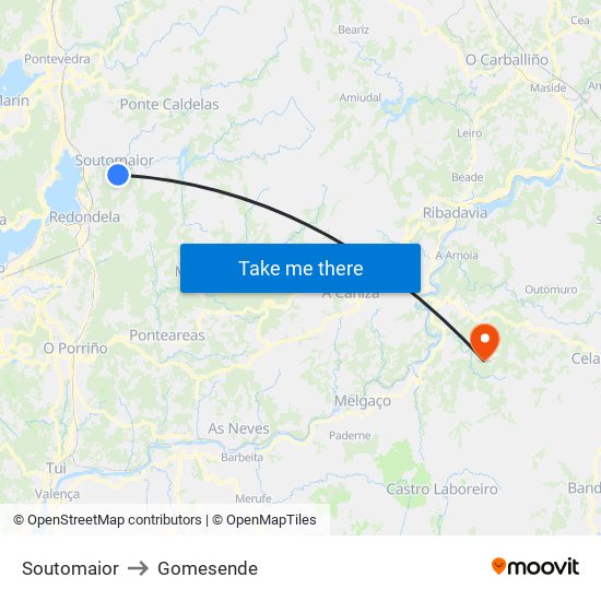 Soutomaior to Gomesende map