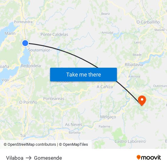 Vilaboa to Gomesende map