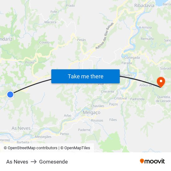 As Neves to Gomesende map
