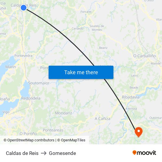 Caldas de Reis to Gomesende map