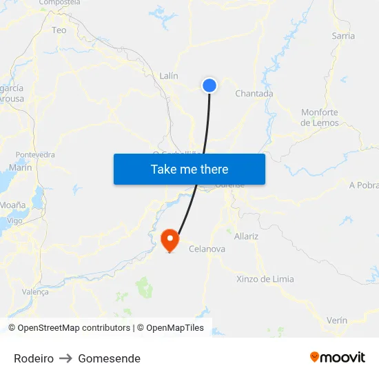 Rodeiro to Gomesende map